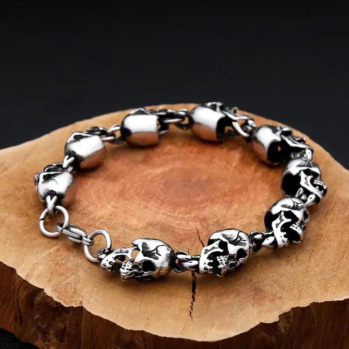 Bracelet gothique Hip Hop en acier inoxydable 316L, Rock Punk, crâne complet, pour hommes et femmes, bijoux d'équitation en moto, cadeau