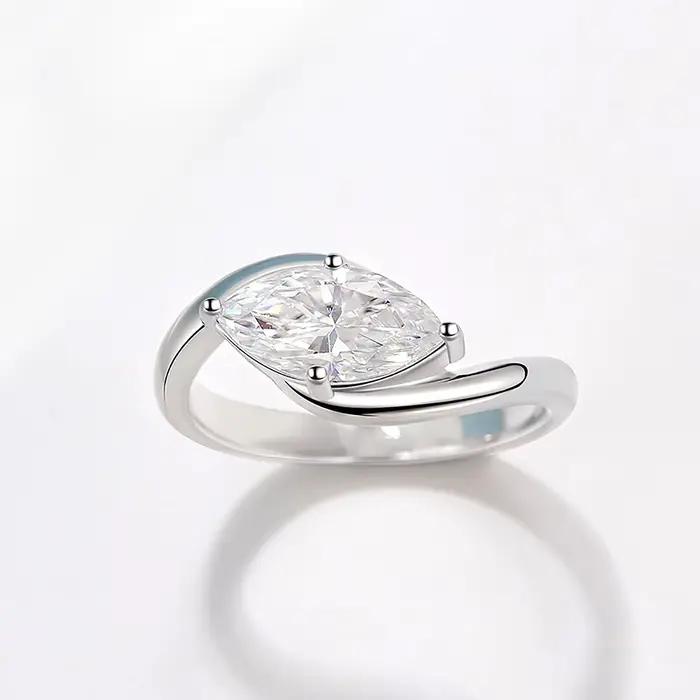 Bague de fiançailles en Moissanite taille Marquise 1/2CT, avec céramique, en argent Sterling 925, ba