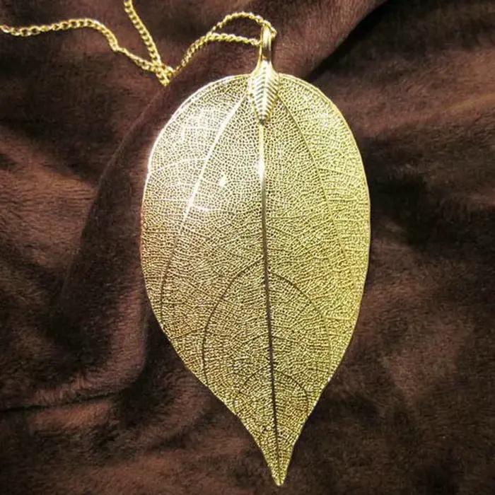 Collier en feuille naturelle véritable plaqué argent pour femmes occassions spéciales vintage élégant à offrir pour mère filles dames amies