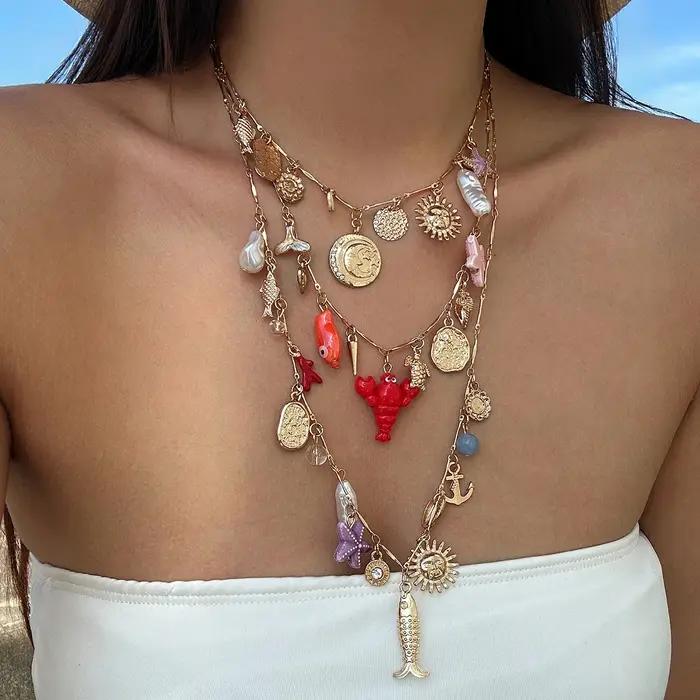 Collier bohème en perles d'imitation réglables