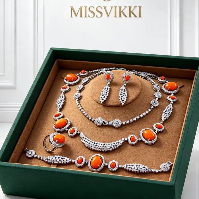 Parures de bijoux de mariage de haute qualité Missvikki, nouveaux ensembles de luxe avec collier long, bracelet, boucles d'oreilles et bague pour femmes