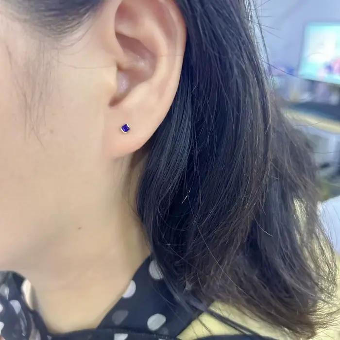 Boucles d'oreilles certifiées en or véritable 18 carats, 0,2 ct, coupe princesse, saphir bleu naturel, AU750, or jaune, bijoux quotidiens pour femmes et hommes