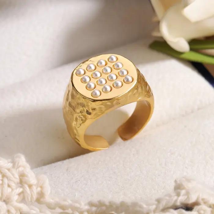Bague chic plaquée or avec perle pour femme - Bijou tendance
