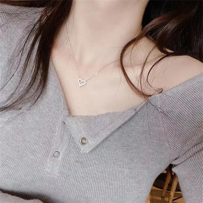 Kpop – collier avec pendentif d'amour creux en cristal pour femmes