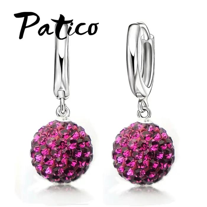 Livraison gratuite rapide argent Sterling 925 pavé autrichien Disco boule cerceau levier arrière boucle d'oreille femme bijoux Multi couleurs