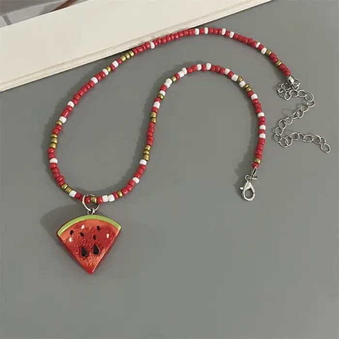 Collier Pendentif Fruits Variés Bohème Perles de Riz Cadeau pour Femme Filles Occasions Spéciales