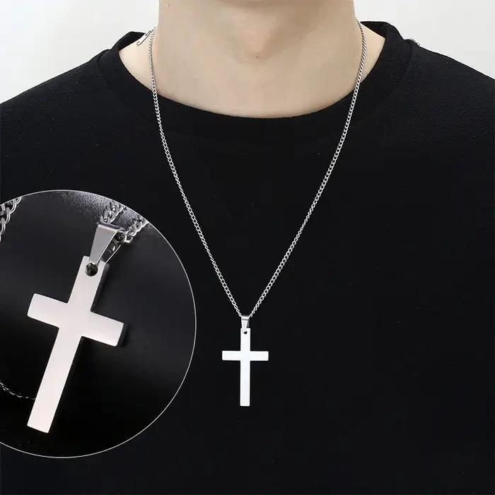 Collier pendentif croix en acier inoxydable pour femmes et hommes