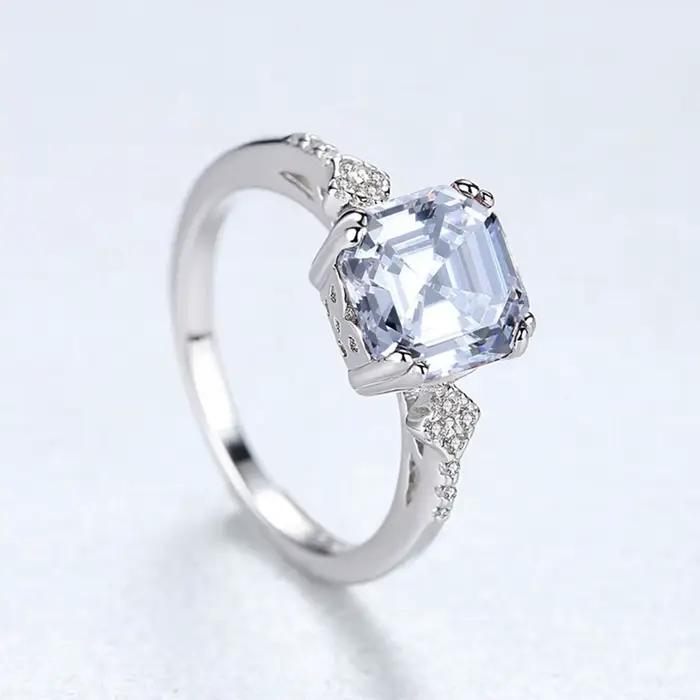 Vinregem 7*8 MM Asscher coupe Morganite haute teneur en carbone diamant pierres précieuses bague de