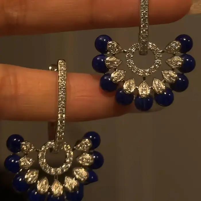 Boucles d'oreilles Vintage à pampilles en pierres précieuses bleu foncé pour femmes