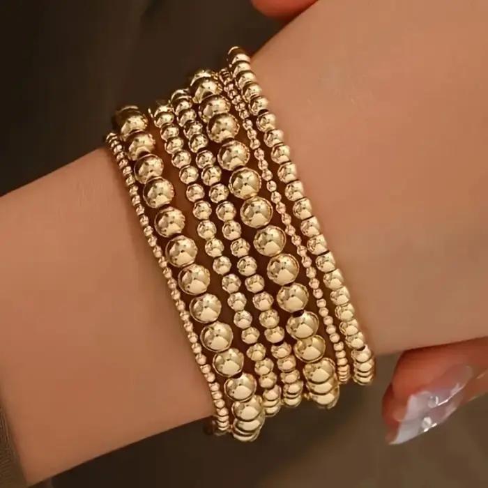 Ensemble de bracelets de perles dorées pour femmes, 7 pièces, ajustement extensible et Flexible, bra