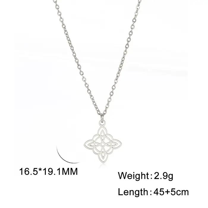 Collier pendentif noeud de sorcière pour femmes, en acier inoxydable, couleur or, chaînes ras du cou