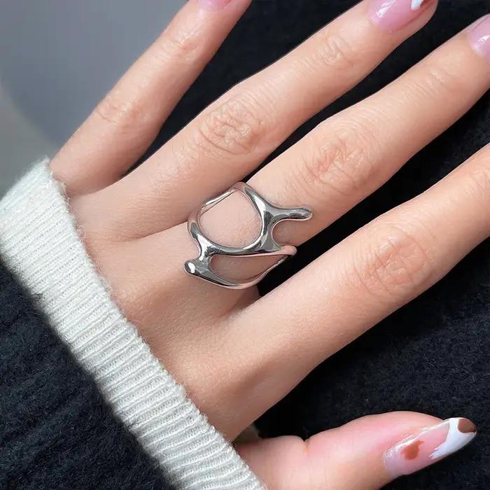 Bague ouverte plissée irrégulière Vintage couleur or pour femmes et hommes