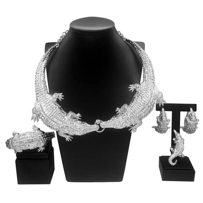 Ensembles de bijoux plaqués or pour femmes, collier crocodile italien, boucles d'oreilles, matiques