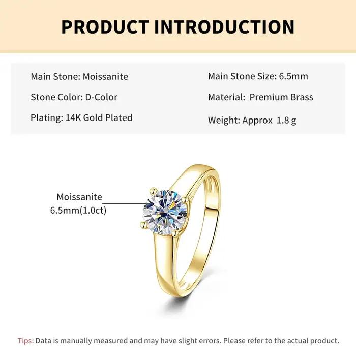 Rrjzz Solitaire – bagues de fiançailles rondes en Moissanite de couleur D pour femmes, classiques, 5-7mm, 0.5-1.25CT, bijoux de mariage, cadeaux