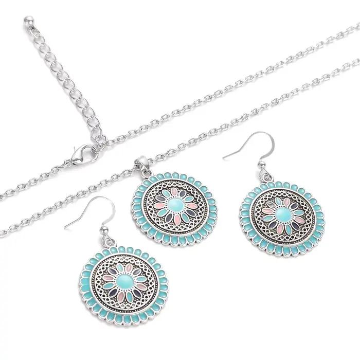 Ensemble de boucles d'oreilles et colliers style bohème rose pour femmes