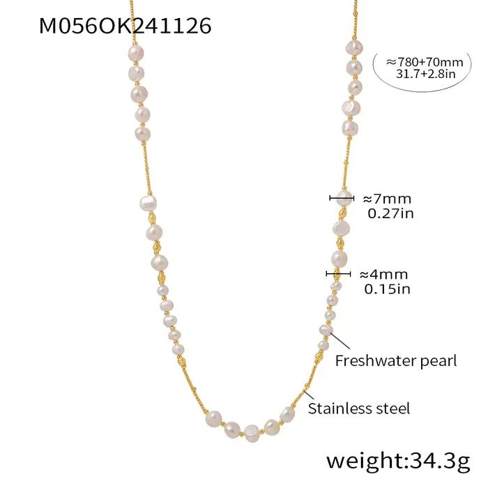Collier de perles d'eau douce naturelles pour femmes, en acier inoxydable 316 plaqué or, long et élé