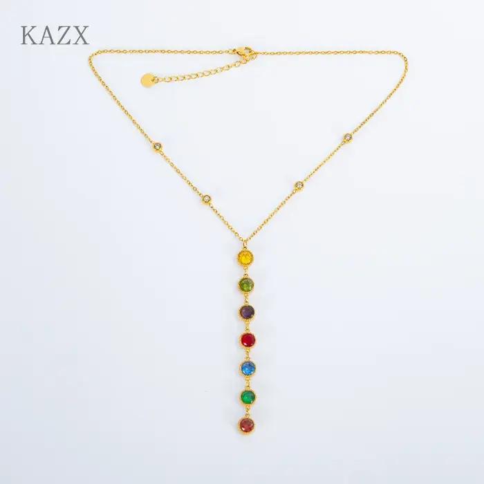 Collier long en cristal coloré 7 chakras anti-décoloration KAZX