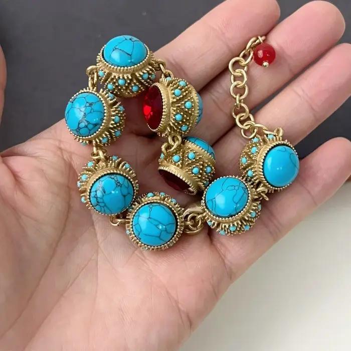 Bracelet BoHEME Retro Turquoise et Rubis Style Palais Luxe Vintage Geometrique pour Femmes Occasions Speciales