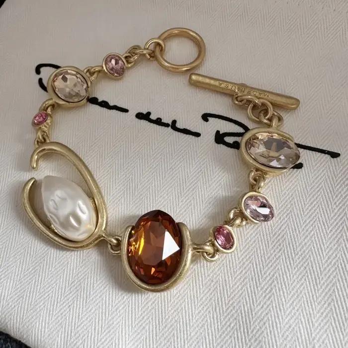 Os bijoux de mode perle strass colorés O lettre OT boucle Bracelet géométrique pour les femmes