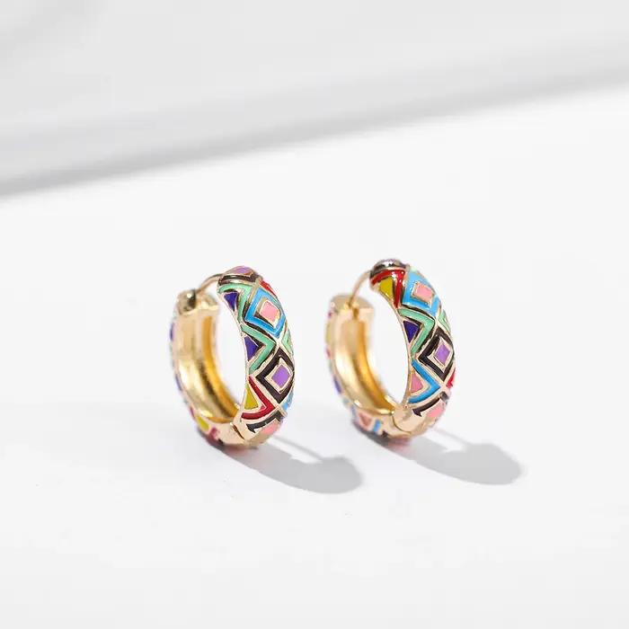 Boucles d'oreilles créoles petites Bohème colorées en émail