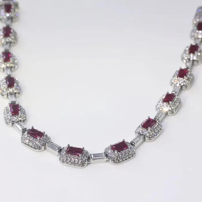 Bijoux pour femmes plaqué argent diamant rouge Bracelet de pierres précieuses Micro pavé émeraude Zircon mode