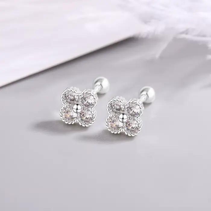 Boucles d'oreilles en argent Sterling 925 pour femmes, petites boucles d'oreilles rondes en Zircon,