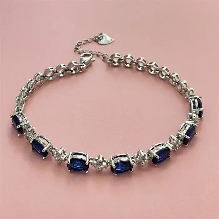 Bracelet en argent sterling 925 avec pierre précieuse bleue, bracelet de luxe léger, bracelet en cri