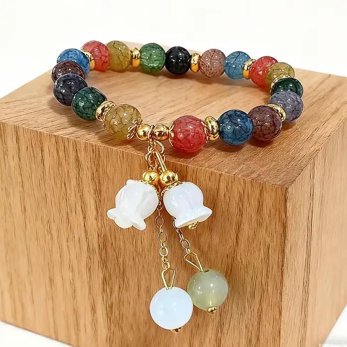 Bracelets en perles de Jade véritable, bijoux naturels, breloque en pierres précieuses sculptées, am