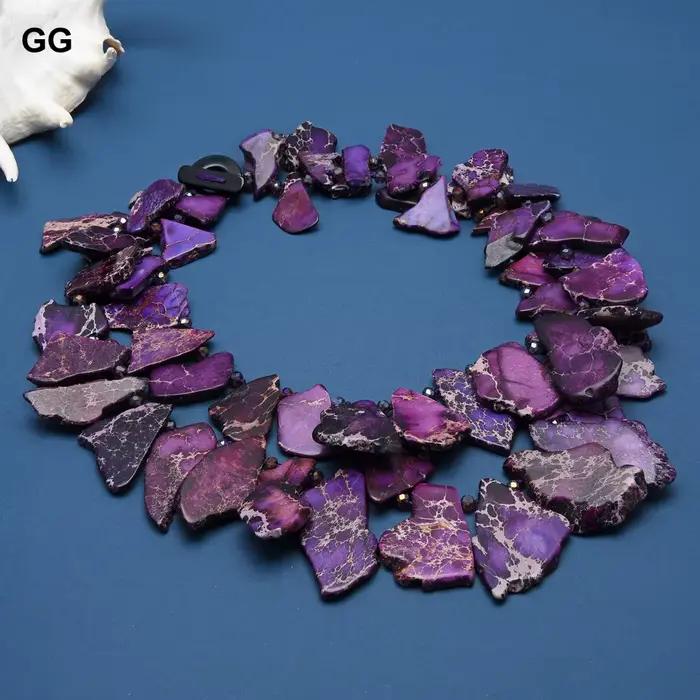Bijoux G-G 22 en effet 2 rangées collier en cristal Jaspers impériaux de sédiments de mer pourpre naturel pour les femmes