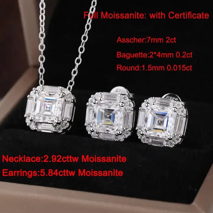 Collier en Moissanite Taille Asscher 2 Carats Argent Sterling 925 Pour Femme Cadeau de Mariage Anniversaire Soirée Élégante