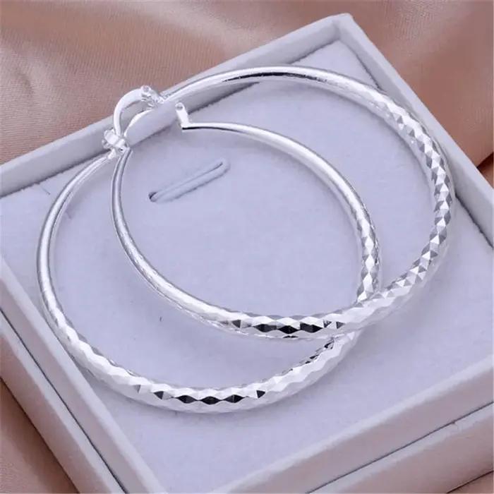 Boucles d'oreilles créoles rondes en argent regardé 925 pour femmes, breloques à la mode, bijoux de