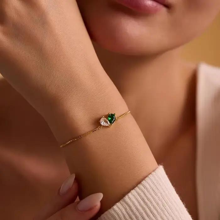 Bracelet personnalisé en acier inoxydable chaîne de boîte avec pierre géométrique tracker d'humeur pour femme
