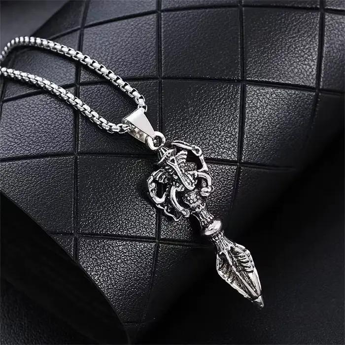 Collier pendentif bouddhiste tibétain Vajra, en acier titane, Om Mani Padme Hum, breloque avec accents en cristal, bijoux de guerrier spirituel