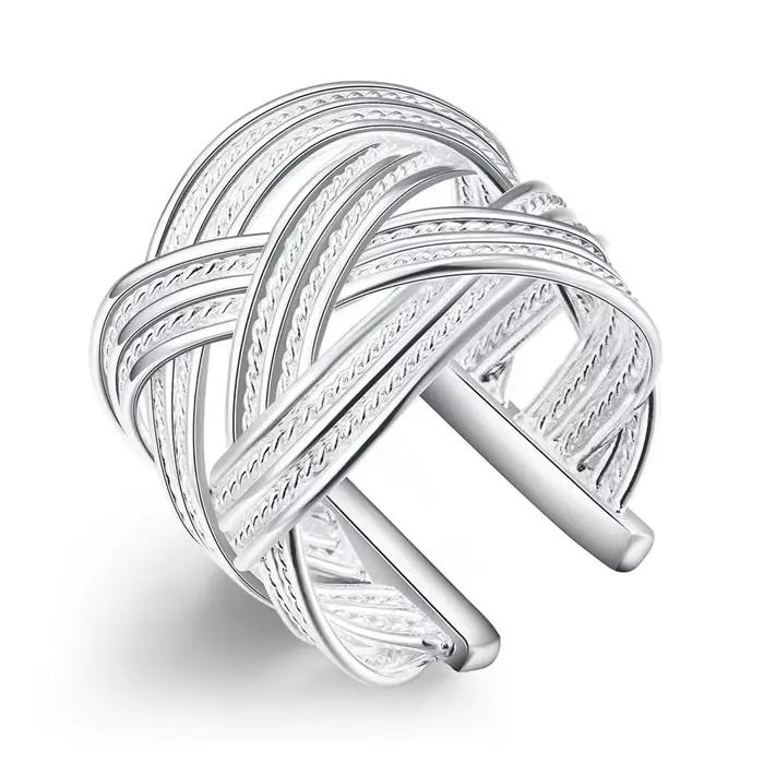 Bague de fiançailles plaquée argent pour femmes, bijoux de Couple tendance, tissé à la main, anneau