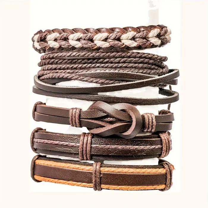 20 pièces Bracelets en cuir tressé pour hommes femmes envelopper perles de bois manchette Bracelet cordons de chanvre ethnique Tribal fait à la main Wrap Bracelet