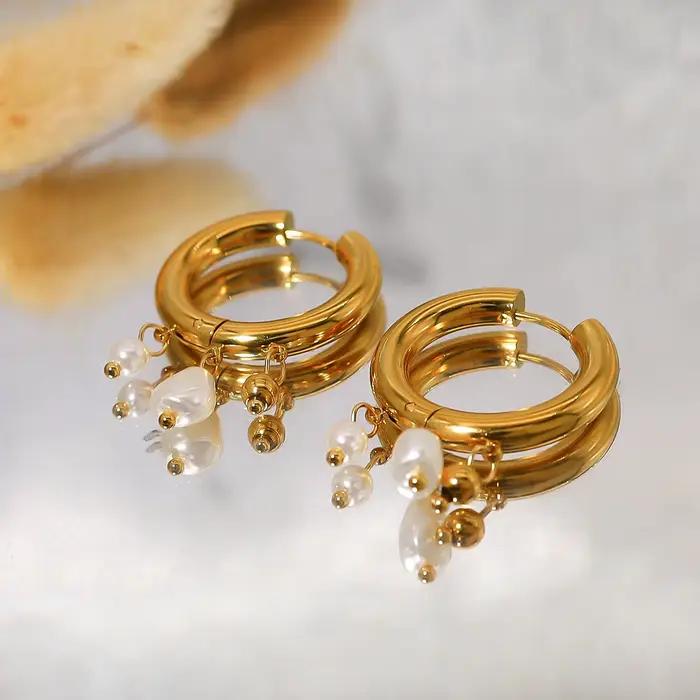 YACHAN Baroque Pearl acier inoxydable Hoop boucles d'oreilles pour femmes chic huggie boucles d'oreilles 18k plaqué or jaune bijoux