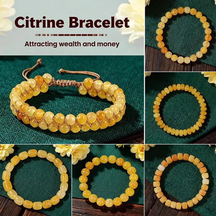 Mode automne joyas bijoux jaune citrine cristal brazaletes argent feng shui pierre perles bracelets pour femme hommes