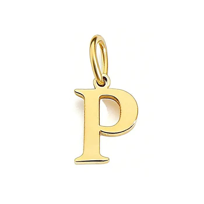 Pendentif lettre initiale couleur or 26 lettres pour collier DIY, breloque A-Z en acier inoxydable,