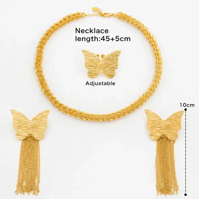 Ensembles de bijoux de luxe en or plaqué pour femmes avec bague et boucles doreilles à pampilles pour mariages et soirées élégantes