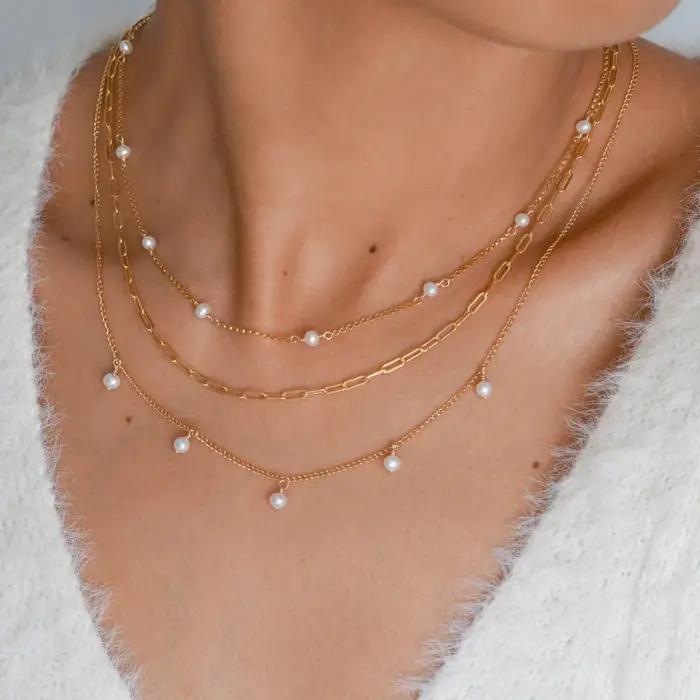 Collier de perles naturelles en or 14 carats chaîne boho pour femmes soirée élégant à offrir ocassions spéciales