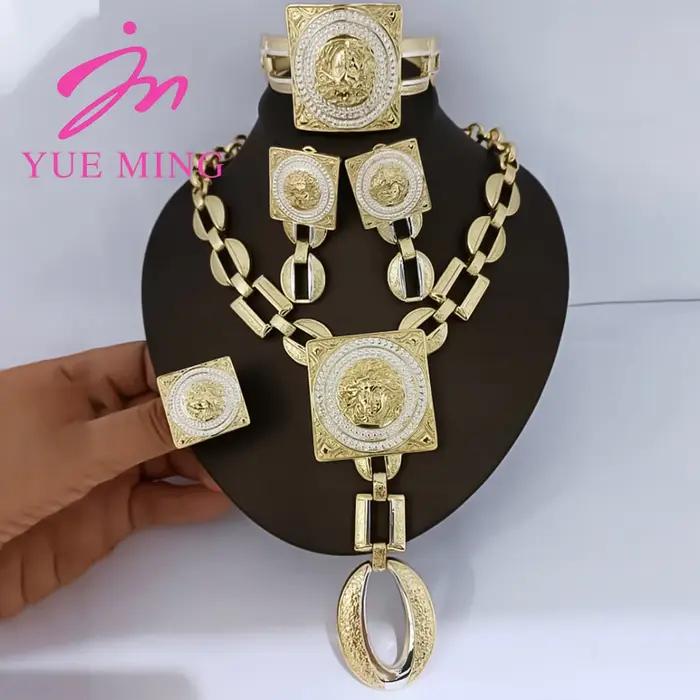 YM – ensemble de bijoux africains pour femmes couleur or 18K accessoires boucles d'oreilles collier Bracelet bague