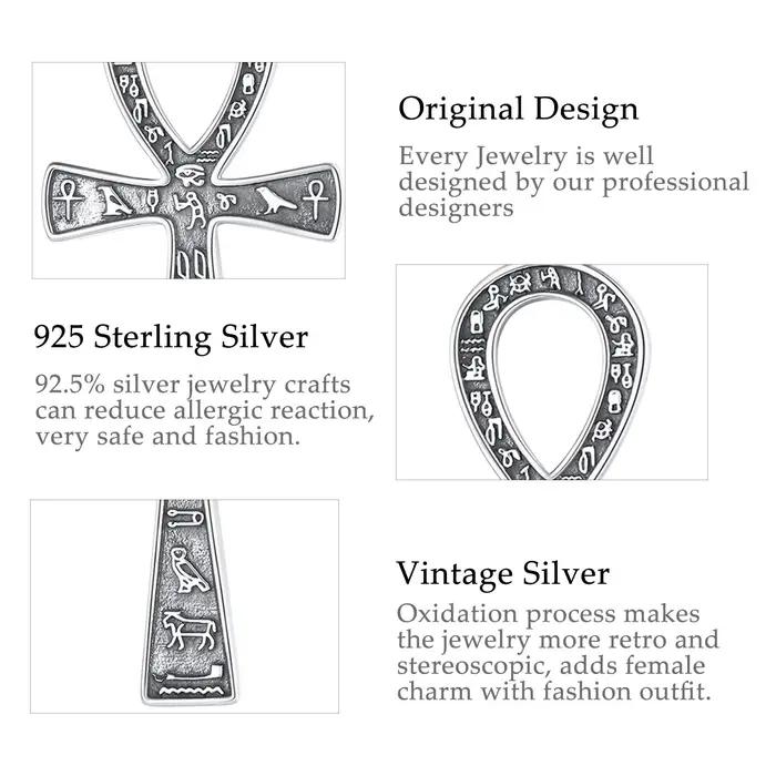 Eudora 925 argent Sterling ancien égyptien Ankh croix collier pour femmes homme Fine motard amulette pendentif personnalité bijoux cadeau