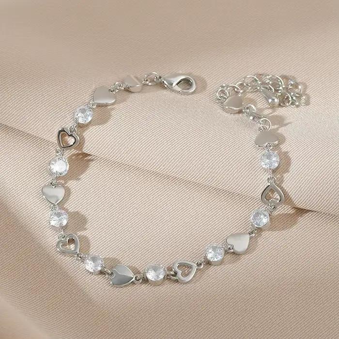 Bracelet trèfle à quatre feuilles en zircone cubique plaqué argent 925 pour femmes, chaîne réglable,