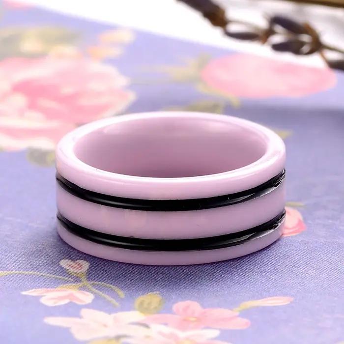 Bague en céramique coupée à la main pour femme, rose clair et noir, alliance de mariage pour soirées et événements spéciaux