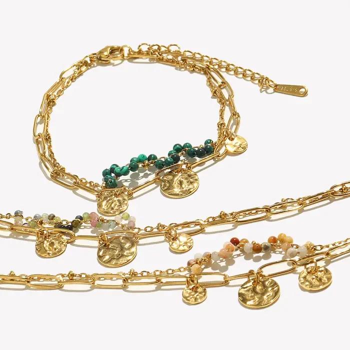 Bracelet en acier inoxydable plaqué PVD avec pendentif coloré pour femmes style moderne occassions spéciales