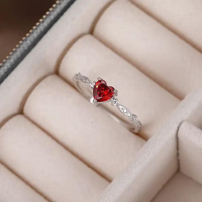 Monkton S925 argent Sterling placage 14k or rubis coeur bague femmes mode queue anneau fête bijoux accessoires cadeau de fiançailles