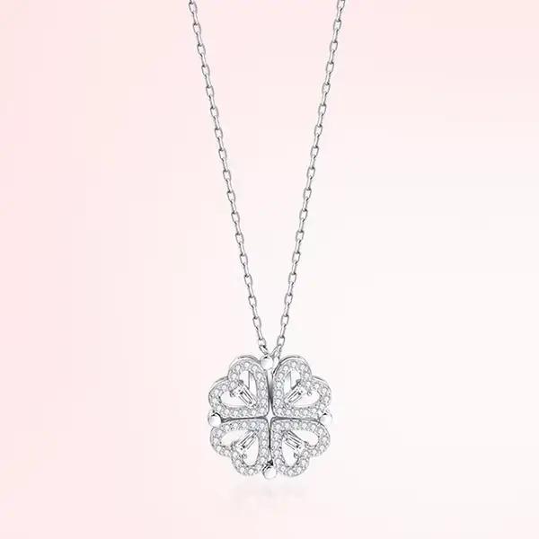 Collier avec pendentif trèfle à quatre feuilles en forme de cœur, bijoux en Zircon pour femmes, chaî