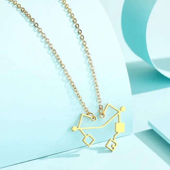Kinitial-Collier Coeur d'Etheria en Acier Inoxydable
