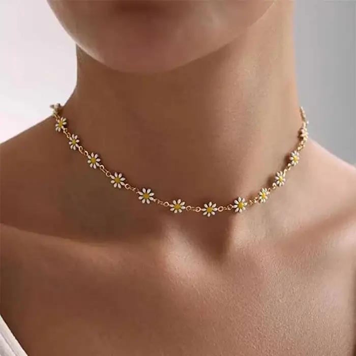 LUXUKISSKIDS nouveau élégant petite fleur breloques Collier romantique femme marguerite chaînes pendentif colliers mignon fille accessoires cadeaux