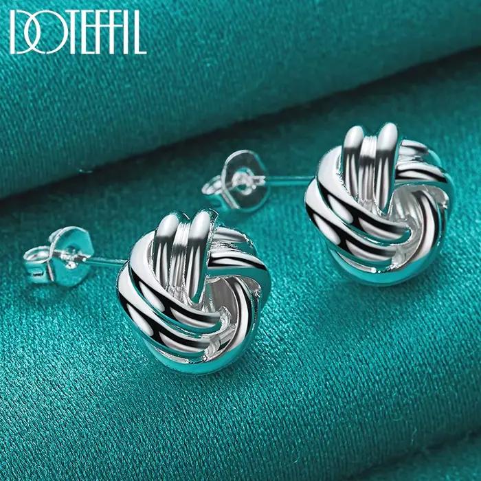 DOTEFFIL 925 en argent Sterling noeud torsion boucles d'oreilles pour femme mariage fiançailles mode fête charme bijoux